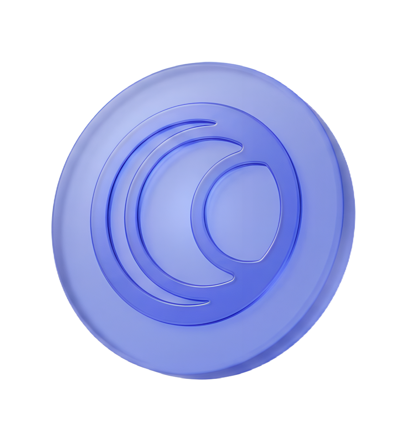 The $OLBRA token: a translucent indigo coin bearing the Olbra mark
